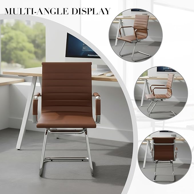 CIMOTA Waiting Room Chairs Leather Office Guest Chair Mid Back Reception Chairs with Sled Base for Meeting/Patient/Conference Room, Coffee Set of 8
