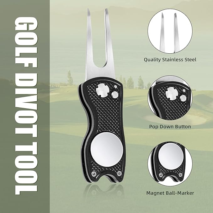 Mile High Life Printed Golf Towel(16"x24"), Brush Tool Kit, Divot Repair Tool, Microfiber Towel,Brush with 2FT Retractable Cord, Repair Tool w Magnetic Golf Ball Marker