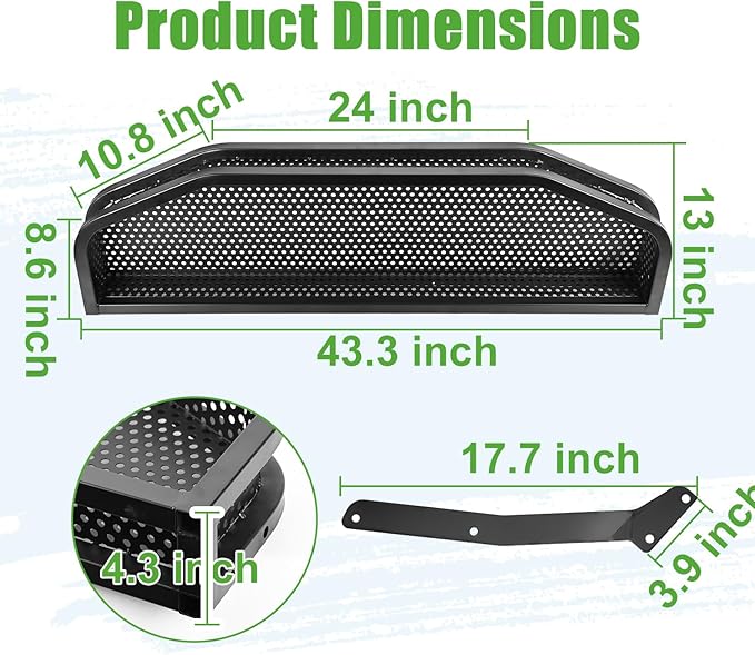 10L0L Golf Cart Front Clay Utility Cargo Basket for Gas & Electric, Heavy-Duty Steel Drop Mesh Storage Rack