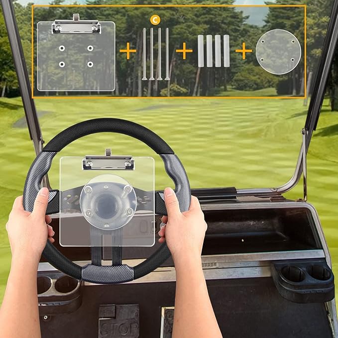 Golf Cart Scorecard Holder with Pen Holder on Golf Cart Steering Wheel for EZGO Club Car Yamaha Golf Carts(Note Do Not Include Golf Cart Steering Wheel