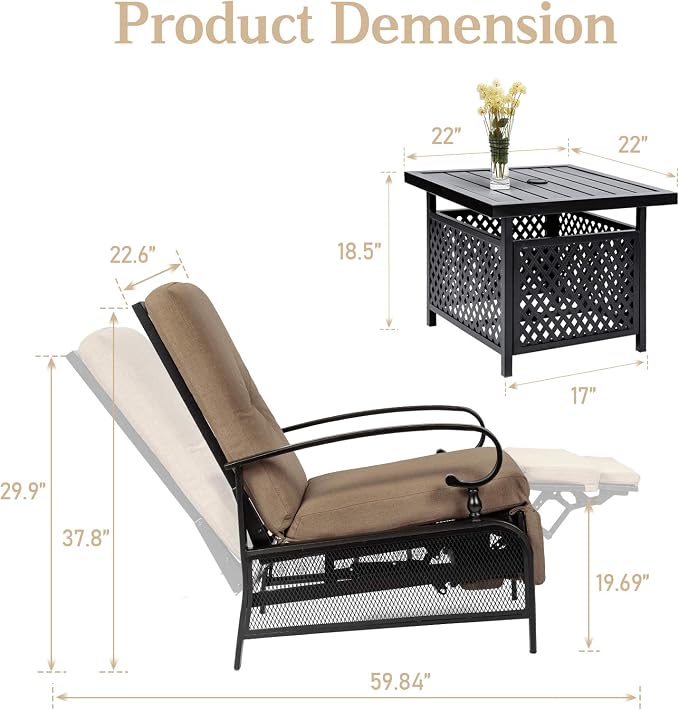 SUNCROWN Outdoor Recliner Chair Patio Adjustable Recliner Chair and Side Bistro - Image 6