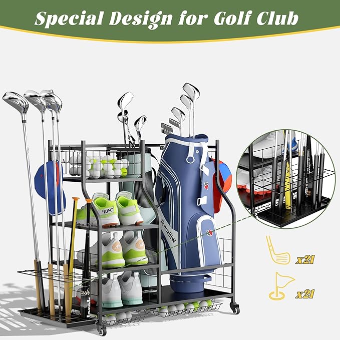 ROOMTEC Golf Bag Storage Garage Organizer,Golf Club Bag Storage Rack for Garage, Extra Storage Rack for Golf Clubs,Golf Bag Organizer Fit for Garage,Shed,Basement