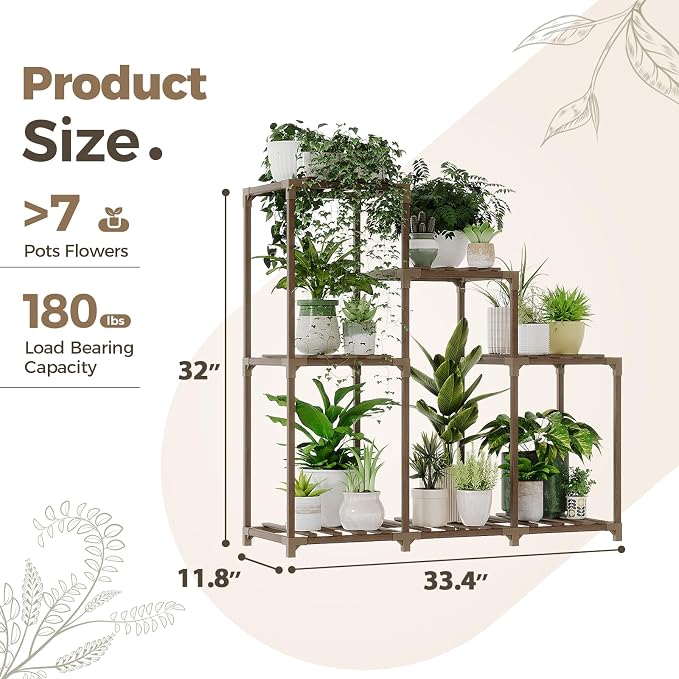 Bamworld Plant Stand Indoor Wood Plant Shelf Outdoor Tiered Plant Rack | - Image 6