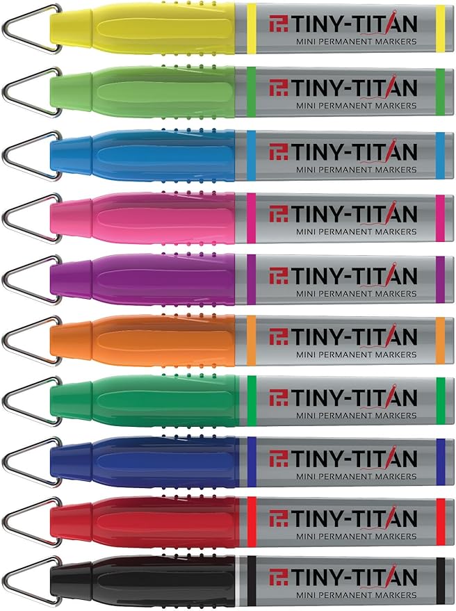 Tiny-Titan Mini Markers, Permanent Ink, Keychain Clip, Greart For Marking Golf Balls, Clip On Nurse's Badge, Works On Plastic, Wood, Metal & Glass - Fine Point - BLACK Ink - 4 Pen Pack