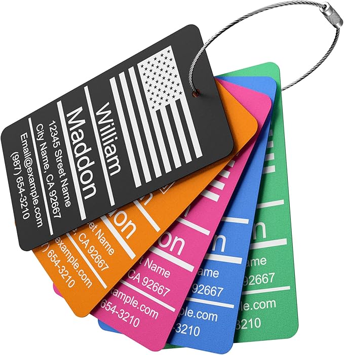 Luggage Tags for Suitcase - Personalized Engraved Metal Tag for Cruise Travel - Pink Custom Name Tags Suitable for Bags and Backpack