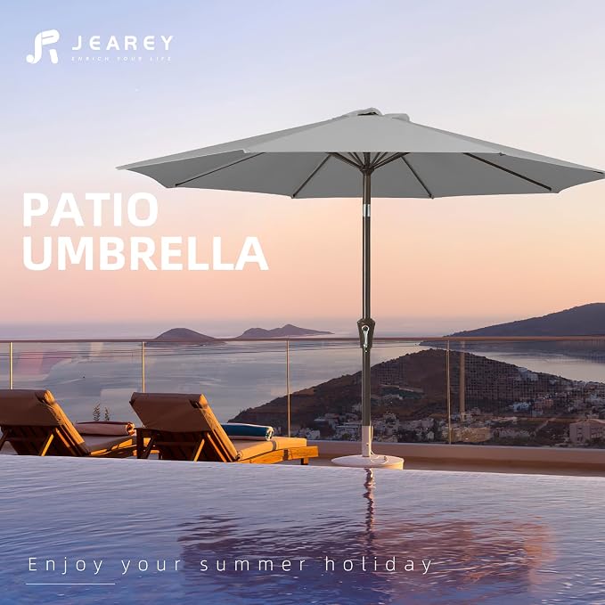 JEAREY 10 ft Outdoor Patio Umbrella w/Tilt and Crank, Light Gray | 8 Sturdy - Image 7