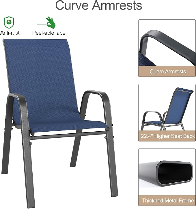 Outdoor Patio Chairs Set of 4 Stackable Dining Chairs All-Weather Textilene - Image 9