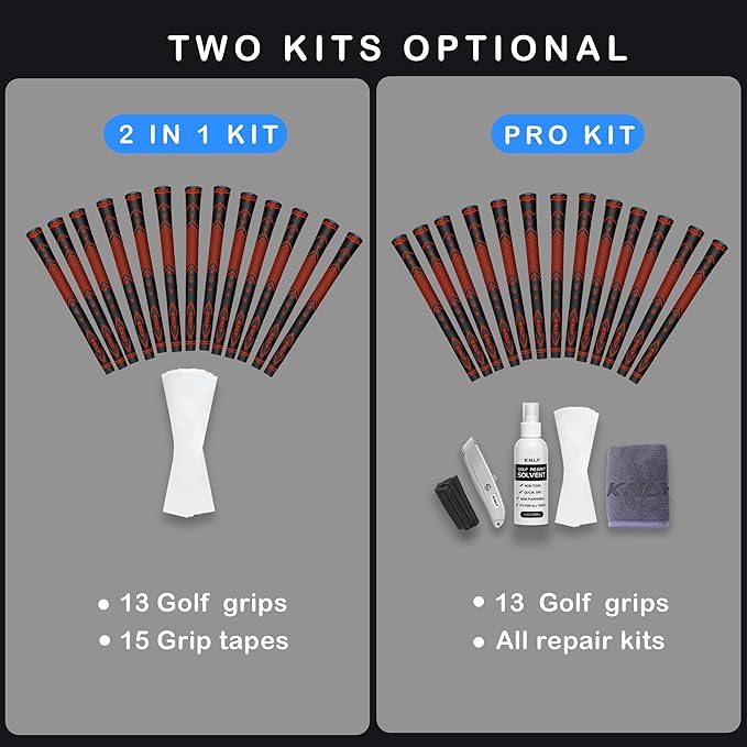 KNLY Golf Grips Set of 13 - High Traction and High Feedback Rubber Golf Club Grips with Anti-Slip and All Weather Performance,13 Grips with 15 Tapes and 13 Grips with All Repair Kits for Choice.