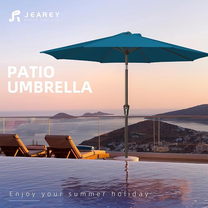 JEAREY 10 ft Outdoor Patio Umbrella w/Tilt and Crank, Lake Blue | 8 Sturdy Ribs - Image 7