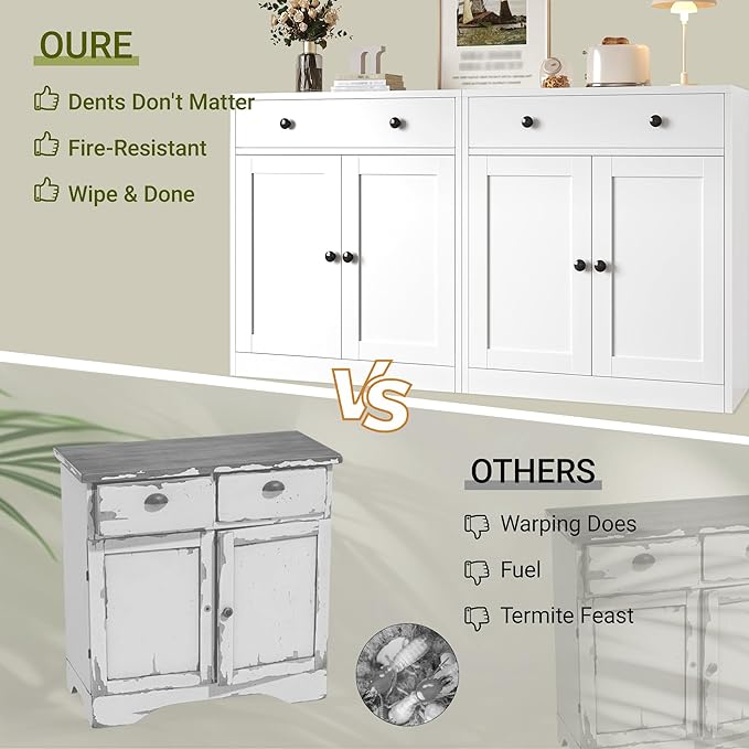 BESFUR Metal Storage Cabinet with Doors and 1 Drawer, 32” Metal Cabinet for Classroom, Home and Office - White