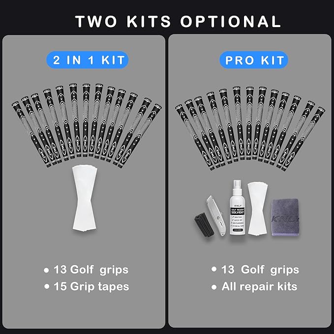 KNLY Golf Grips Set of 13 - High Traction and High Feedback Rubber Golf Club Grips with Anti-Slip and All Weather Performance,13 Grips with 15 Tapes and 13 Grips with All Repair Kits for Choice.