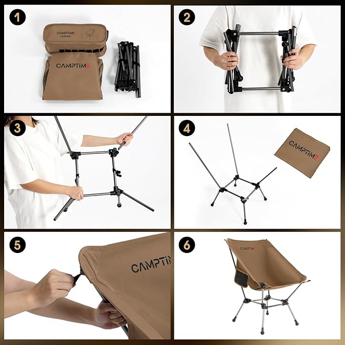 Portable Camping Chair Plus, Larger & Roomier, Compact and Lightweight, Folding Chair for Backpacking & Hiking, 330Lbs Capacity, Khaki