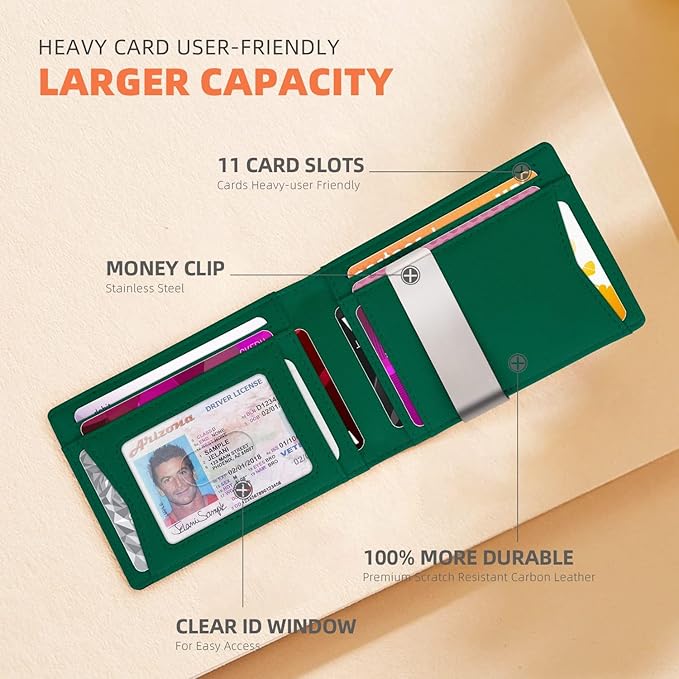 RUNBOX Money Clip Wallets for Men,Slim Leather Mens Bifold Wallet,RFID Blocking Front Pocket Wallet,Thin Credit Card Holder with Gift Box