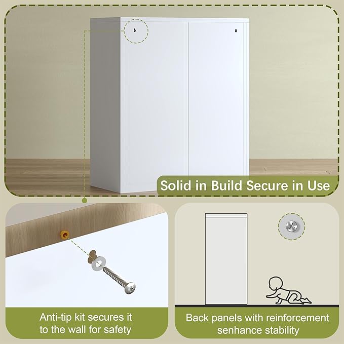 BESFUR Buffet Metal Cabinet with Storage 32”,White Sideboard Farmhouse Storage Cabinet with Adjustable Shelves, 2 Drawer and 4 Doors for Entryway Living Room, Bathroom, Kitchen,Home Office,Apartment