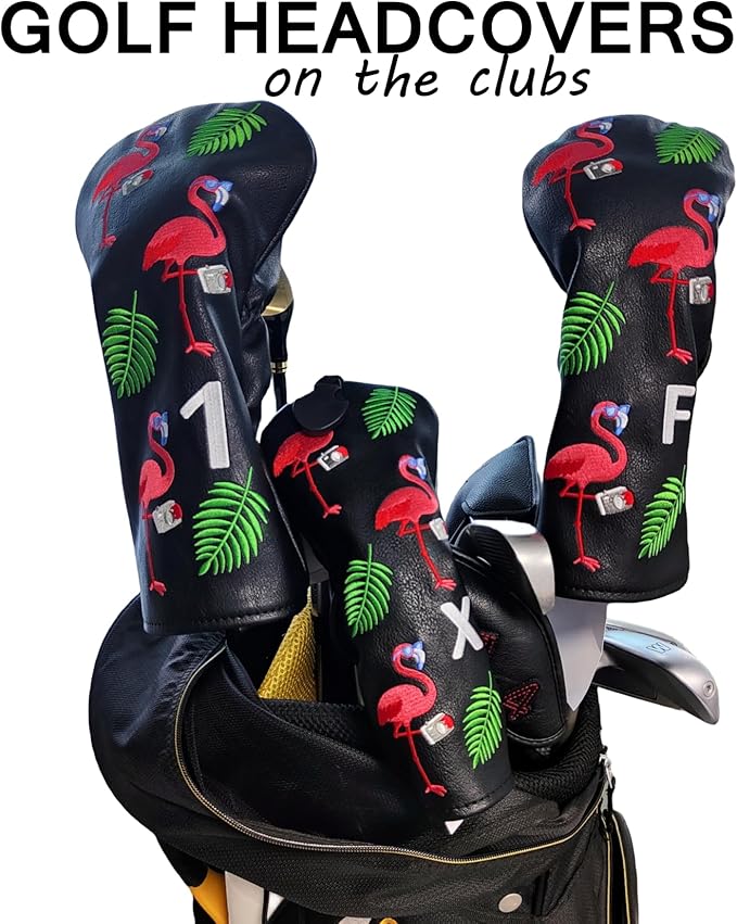 Flamingo Golf Club Headcover 3 Wood Head Cover Golf Premium(PU Leather Driver Fairway Wood Hybrid Head Cover Fits for All Brand