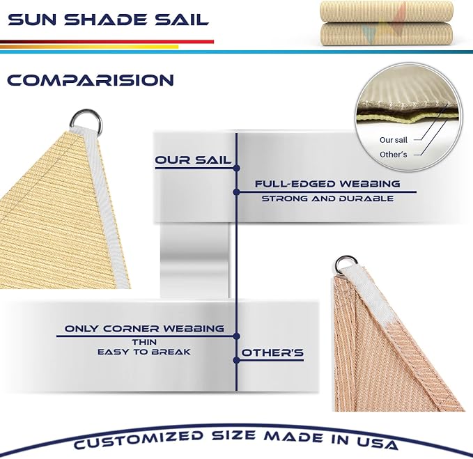 WINDSCREEN4LESS 16' x 16' x 16' Sun Shade Sail UV Block Fabric Canopy in Sand - Image 8