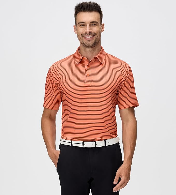 Esabel.C Jacquard Golf Shirts for Men Moisture Wicking Short Sleeve Performance Dry Fit Active Mens Polo Shirts