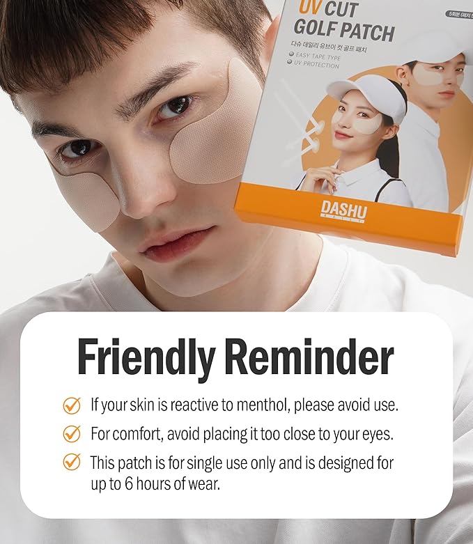 DASHU Daily Sunshield Golf Patch 5 Pairs - Korean Skin Care Cooling Gel Patches for Outdoors, Portable Collagen Patches for Face, Age Defying Sun Shield Peptide Patch, Easy Peel Off Facial Patches