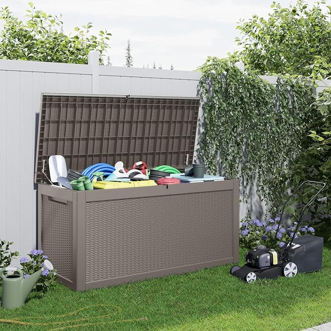 PatioZen 320 Gallon Resin Deck Box, Outdoor Lockable Storage Box - Image 6