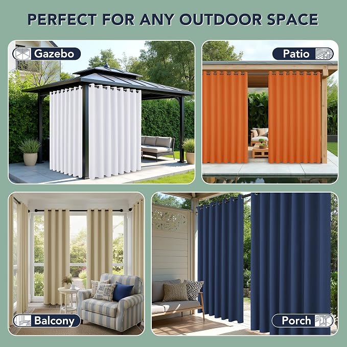 Patio Curtains Outdoor Waterproof, Privacy Drapes | Weatherproof & Sun Blocking - Image 8