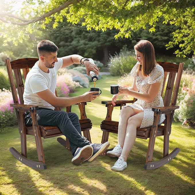 VINGLI Heavy Duty 600 LBS Outdoor Wooden Rocking Chair - Image 7