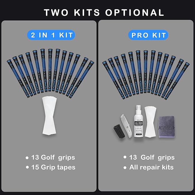 KNLY Golf Grips Set of 13 - High Traction and High Feedback Rubber Golf Club Grips with Anti-Slip and All Weather Performance,13 Grips with 15 Tapes and 13 Grips with All Repair Kits for Choice.