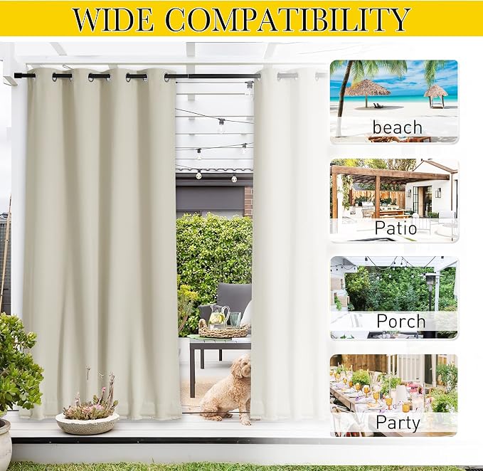 NICETOWN Weighted Curtains for Patio Waterproof W66xL84 Beige 2 Panels | Cabana - Image 8