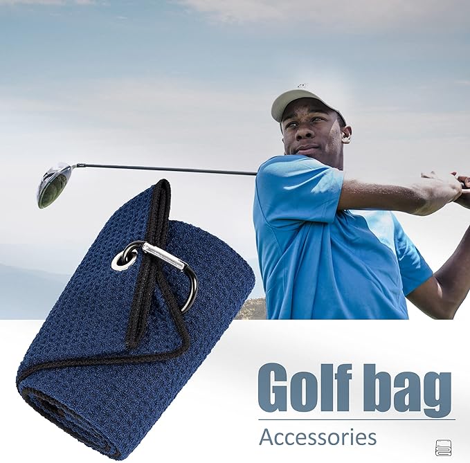 Mile High Life Microfiber Golf Towel, 21" X 24", Waffle Pattern w Clip, Super Absorbent Tri-fold Large Towels, Golf Bag Accessories for Men & Women(Navy)