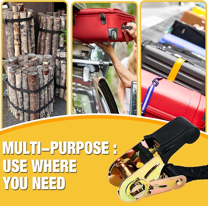 Endless Retractable Ratchet Straps 1650 lb Break Strength 1" x 10 Ft (No Hooks)Tie Down Strap Rope Travel Trailer/RV Motorcyle,Car Cargo Ropes for tieing up Stuff,Case,Water Tank to Roof Rack,or Trees