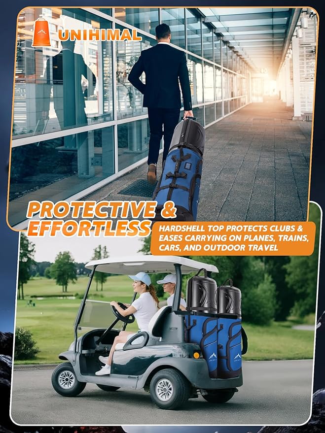 Golf Travel Bag with PC Hard Case Top, 1680D Heavy Duty Oxford Fabric Golf clubs Travel Bags for Airlines with Wheels, Wear-Resistant, Foldable