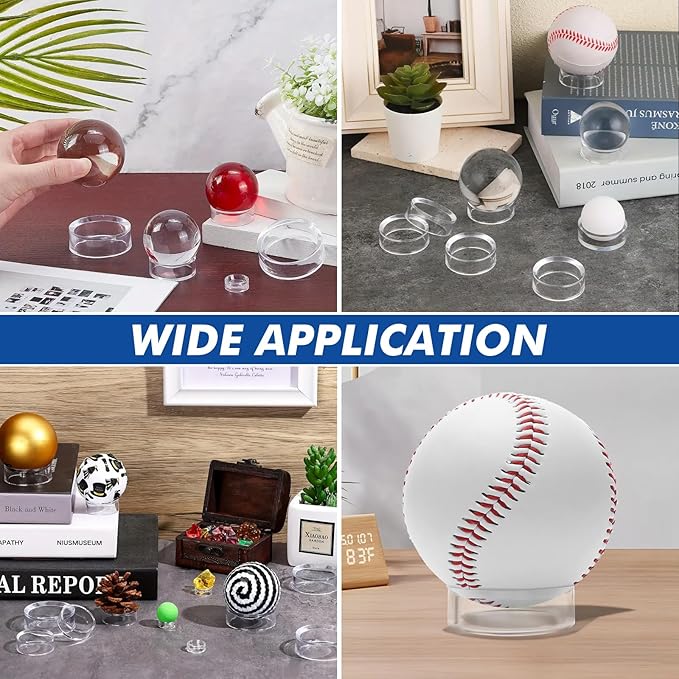 60 Pcs Baseball Holder Ring Stand 1.77 Inches Round Acrylic Stands, Small Display Stand Ring Clear Sphere Holder for Small Balls, Baseball, Golf Ball, Crystal Ball, Egg Stand, Marble, Softball