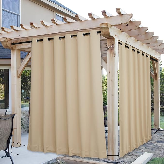 NICETOWN Outdoor Curtains for Patio Waterproof W84xL84 Biscotti Beige | Gazebo - Image 9