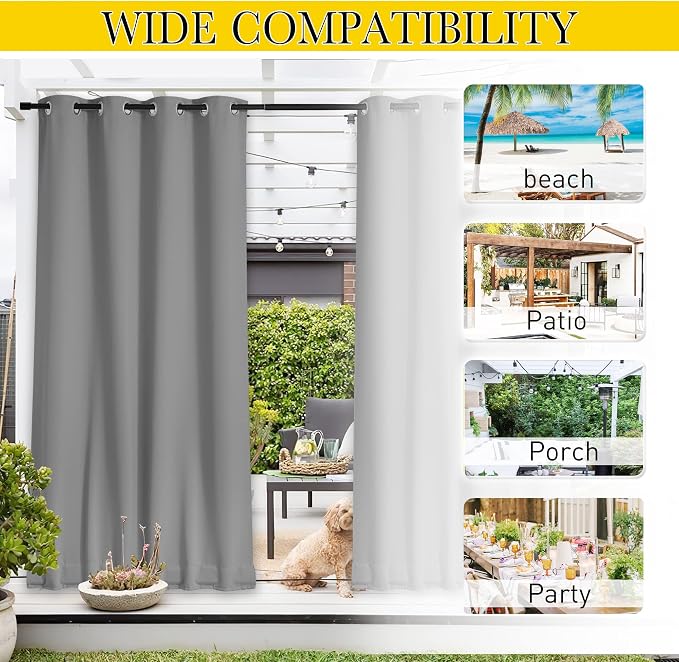 NICETOWN Gazebo Curtains Outdoor Waterproof W100 x L84 in Silver Grey | - Image 8