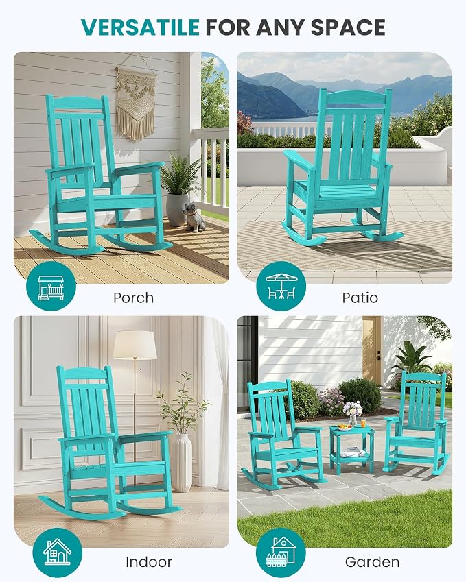 SERWALL Outdoor Rocking Chair Set of 2, Patio Rocking Chair, Aruba | HDPE - Image 9