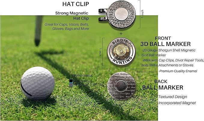 Golf Ball Marker + Magnetic Hat Clip, Funny and Unique Golf Gift, Premium Quality, The Perfect for Your Favorite Golfer, Golf Accessories for Any Occasions (Birdie Hunting)