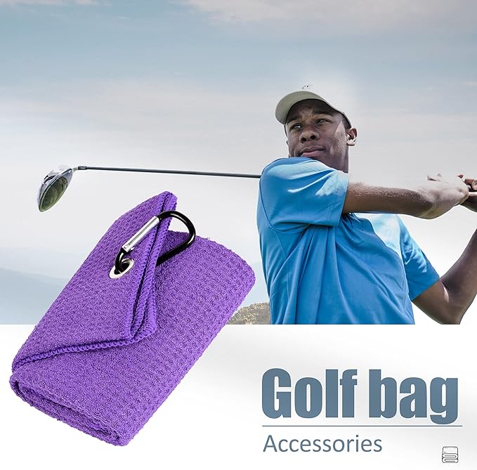 Mile High Life Microfiber Golf Towel, 21" X 24", Waffle Pattern w Clip, Super Absorbent Tri-fold Large Towels, Golf Bag Accessories for Men & Women(Purple)