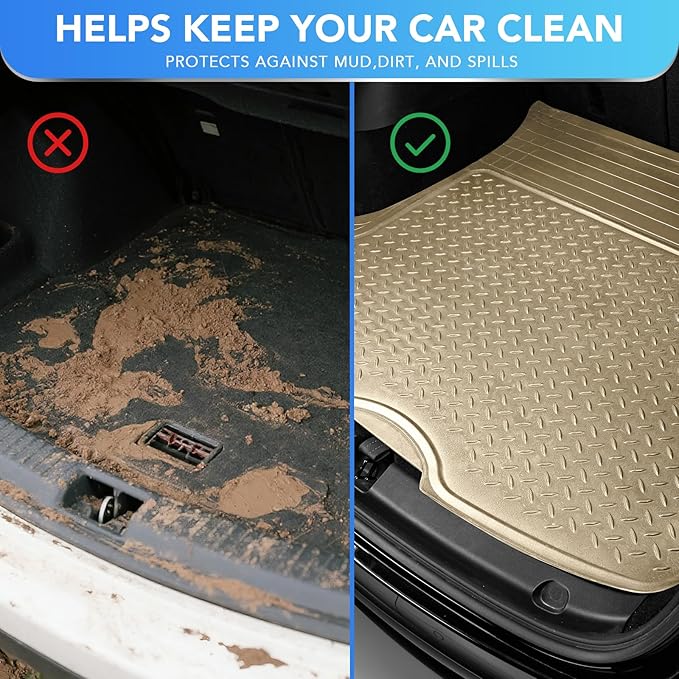 PIC AUTO Trunk Cargo Liner, Heavy Duty Rubber Floor Mats, Trimmable to Fit for Car, SUV, Van, and Trucks – All-Weather, Anti-Slip Backing, Easy to Clean, Durable and Long-Lasting (Large,Beige)