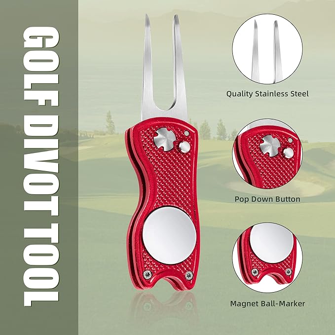 Mile High Life Printed Golf Towel(16"x24"), Brush Tool Kit, Divot Repair Tool, Microfiber Towel,Brush with 2FT Retractable Cord, Repair Tool w Magnetic Golf Ball Marker
