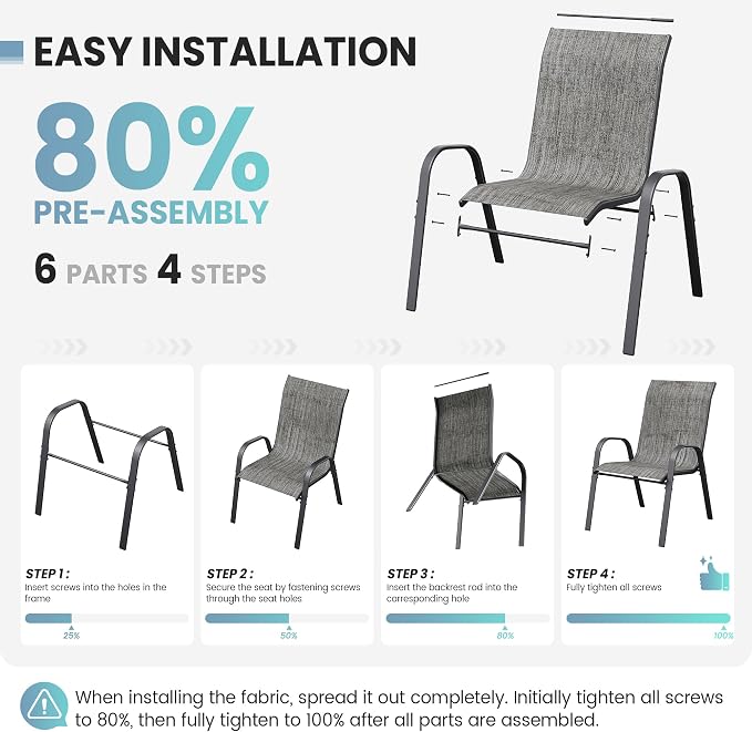 Patio Chairs Set of 6, Stackable Dining Chairs High Back, Breathable Seat - Image 8