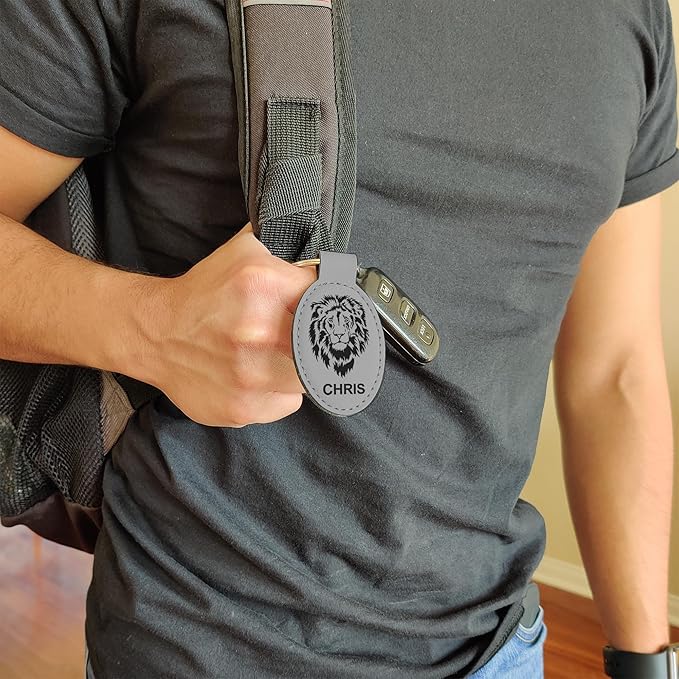 LaserGram Oval Keychain, Off Road Racer, Personalized Engraving Included (Gray)