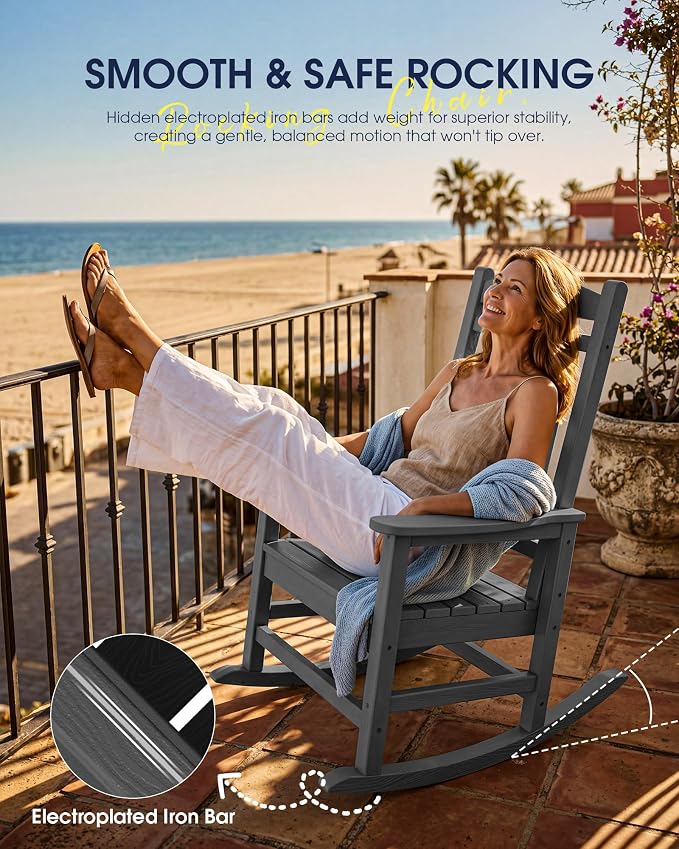 Oversized Outdoor Rocking Chairs Set of 6, HDPE Porch Rockers - Image 9