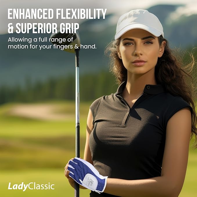 Mesh Half Golf Glove for Women β Premium Cabretta Leather Palm, Breathable Mesh Back, Half-Finger Design Ladies Golf Glove for Enhanced Grip & Comfort