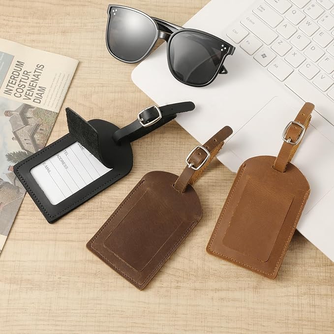 Ringsun Genuine Leather Luggage Tag for Suitcases ID Tags Bag Tags for Luggage (4 Pack)