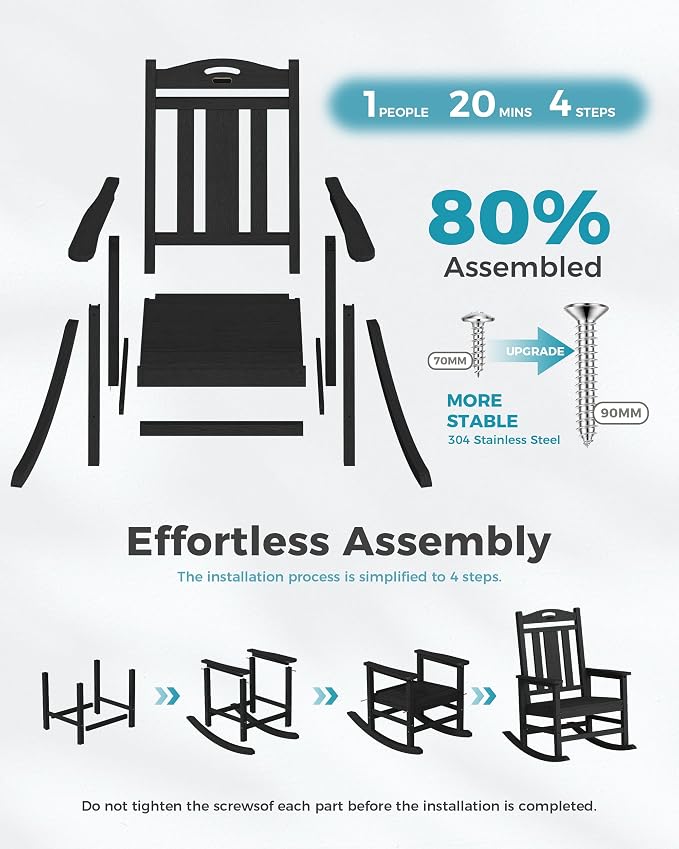 Oversized Outdoor Rocking Chair, 380lbs Heavy-Duty Large Patio Rocker, Weather - Image 9