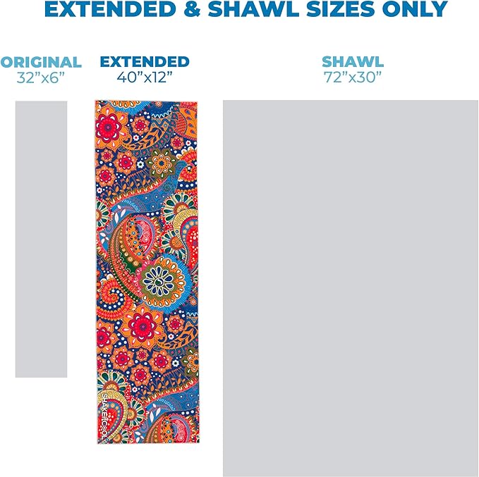 SHAKEitCOOL Extended Size Cooling Towel β Be Cool in Style - Heat Relief, Soft, Lightweight, Sun Protection, Easy Clean - Perfect for Biking, Hiking, Running, Yoga, Golf, Gardening - Bright Paisley M