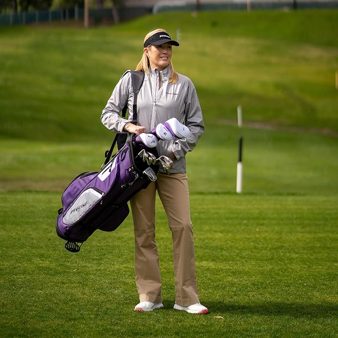Precise M5 Womenβs Golf Clubs Set β Complete Right-Handed Set with Titanium Driver, S.S. Fairway & Hybrid, 5-PW Irons, Putter, Stand Bag & Headcovers β Graphite Shafts β Purple β Petite/Standard/Tall
