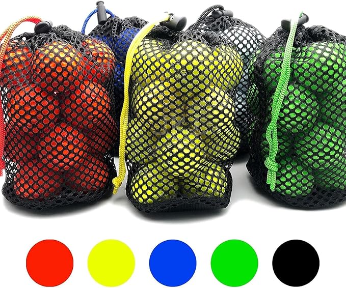 JKL 5 Pack Small Golf Ball Bags, Golf Mesh Bags,Sports Net, Round Storag,little nylon mesh bag,Colorful Drawstring mesh Bags for accessories(Red Yellow Blue Green Black)