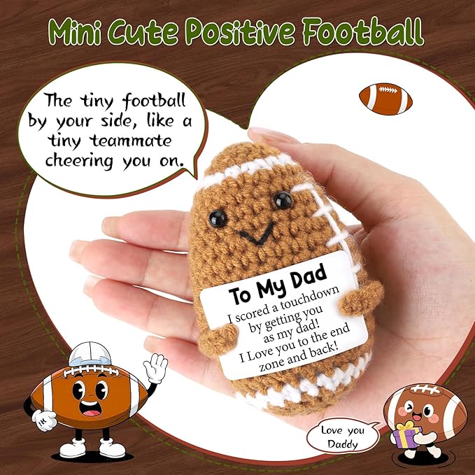 Dad Gifts from Daughter Son Wife, Positive Handmade Crochet Dad Christmas Birthday Gift, Funny Cute Small Gifts for Dads, I Love You Girl Papa Gift Idea, Unique Doll for Step-Dads Football