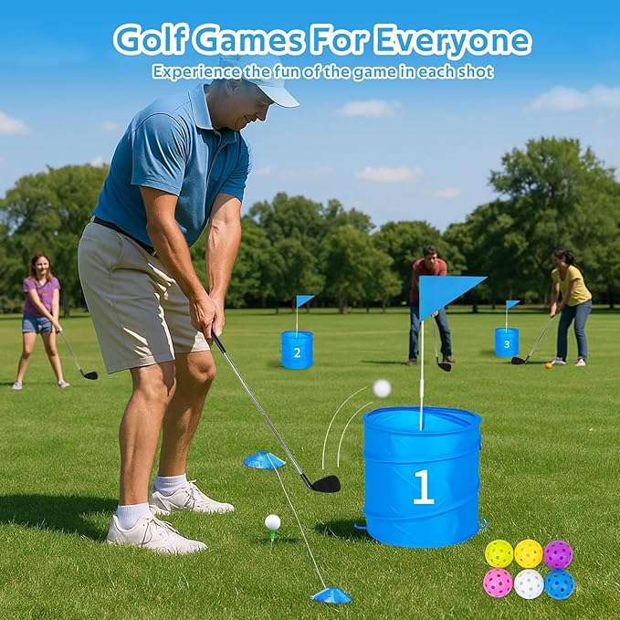 9 Holes Backyard Golf Game with 2 Clubs,Yard Game for Adult and Family,Beach,Lawn,Camping,Park