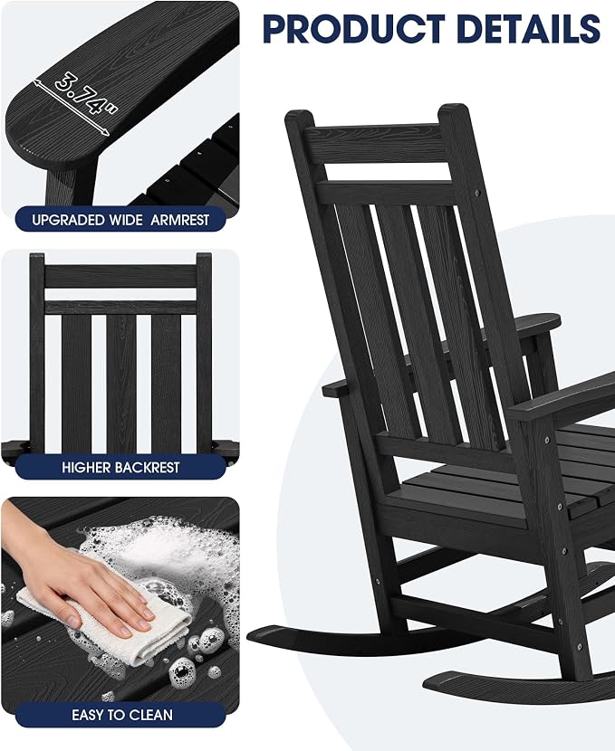 Oversized Outdoor Rocking Chair Set of 4, HDPE Patio Rockers - Image 9